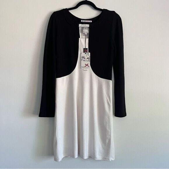 NWT YOANA BARASCHI Black & White Color-block Long Sleeve Dress Size Medium - Picture 1 of 9